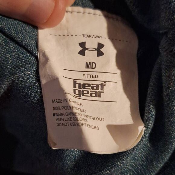 Under Armour Mens Threadborne Heat Gear Fitted 3/4 Sleeve Heather Blue Top Sz M - Picture 4 of 4